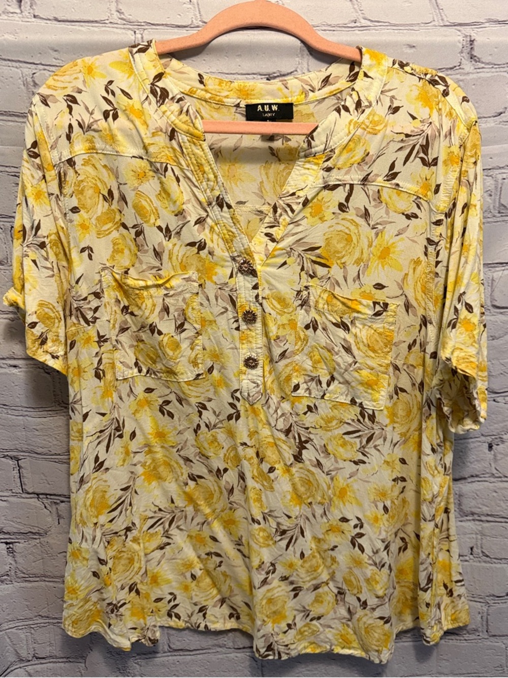 AUW Yellow Floral Henley Blouse